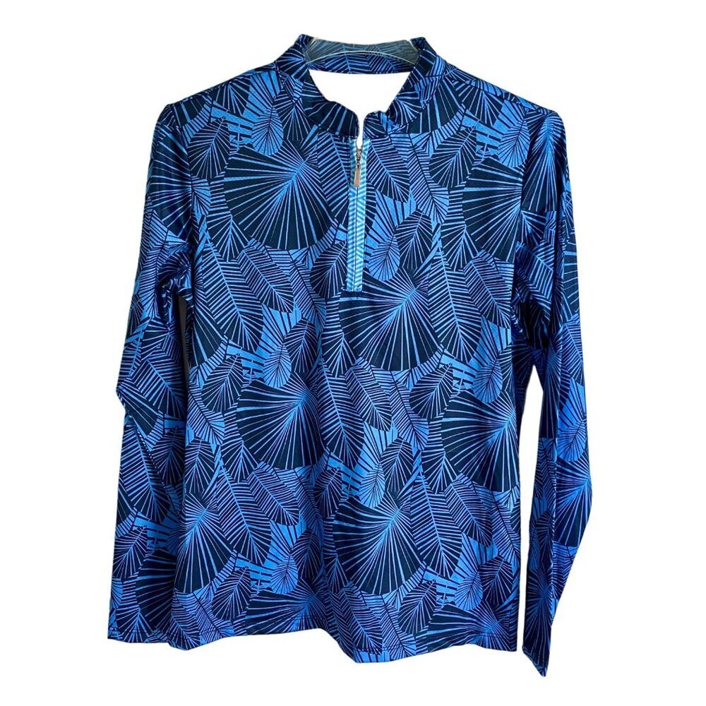Court Haley Azure Sky Palm Fronds Quarter Zip Pull Over Women's Medium NEW